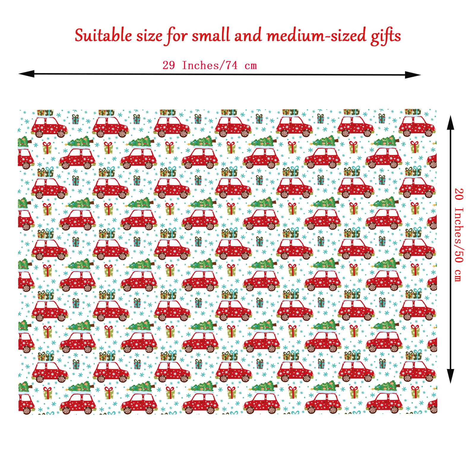 RiukRaiu Christmas Wrapping Paper For Kids Men Women Gift's.Xmas Design-Gift Wrap Contain Tree Car Snowflake Gnome Small Bell&Merry Christmas Font.8 Sheets 20 X 29 Inch, Folded Flat Not Roll…