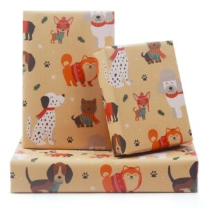 aircool dog gift wrapping paper, puppy paw birthday gift wrap paper, 6 folded sheets 30 x 20 inch dog gift paper for kids boys girls family friends kids christmas holidays