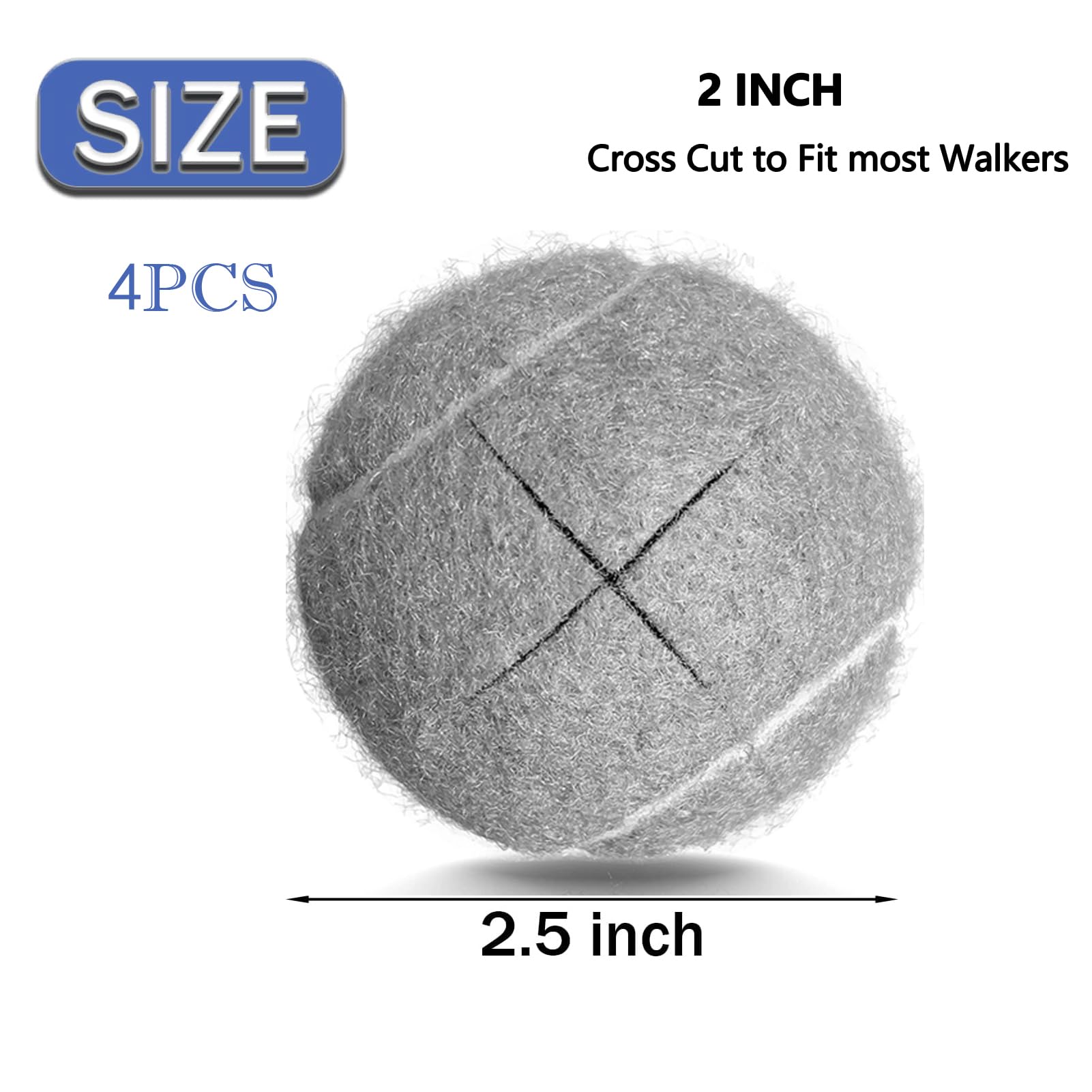 ZUJEAM Tennis Balls for Walkers Pre Cut, Walker Tennis Balls Walker Glide Balls for Chairs, Desks, Furniture Legs and Floor Protection, Heavy Duty Long Lasting Felt Pad Glide Coverings -4PCS Gray