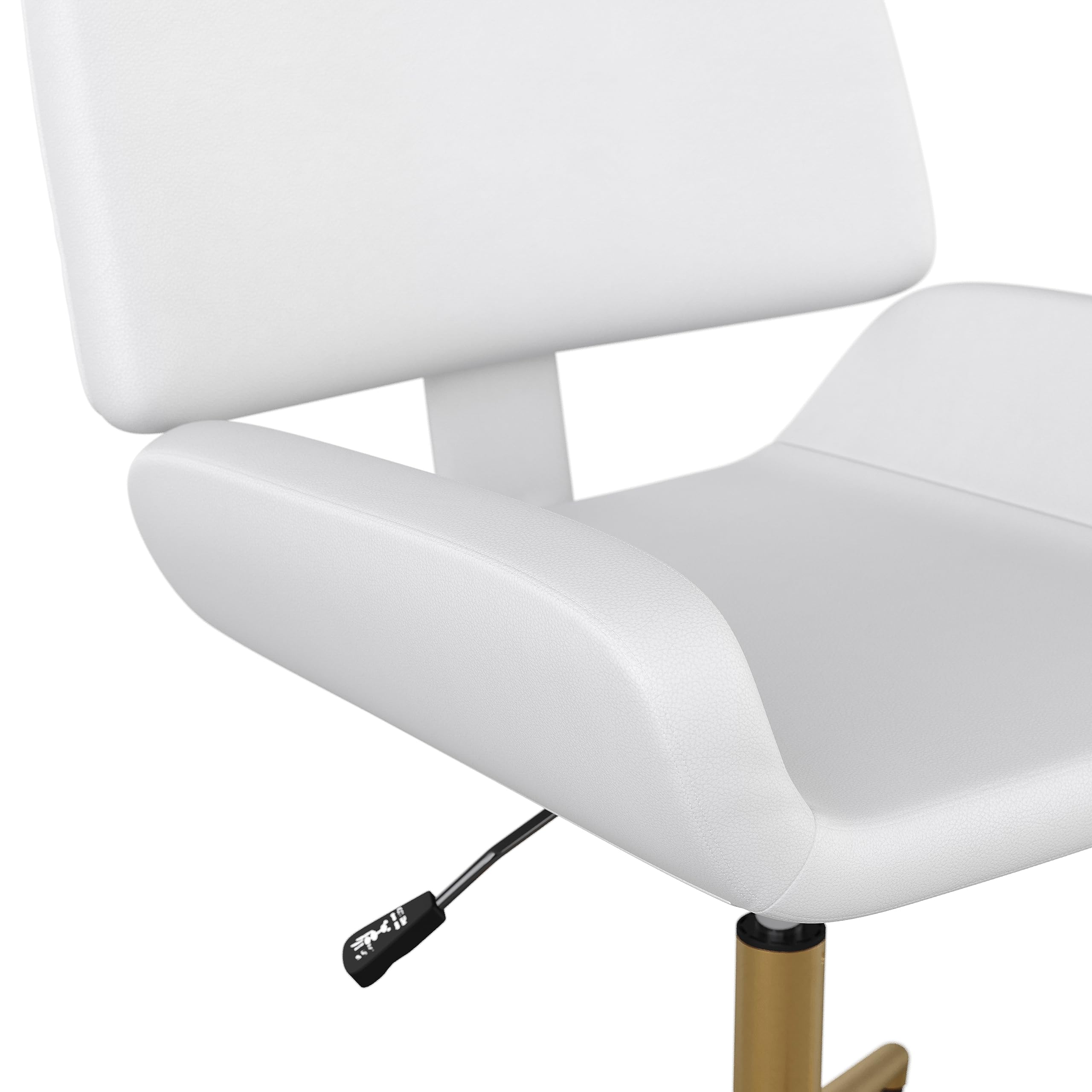 Martha Stewart Tyla Armless Swivel Task Chair for Home Office in White Faux Leather with Polished Brass Frame