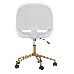 Martha Stewart Tyla Armless Swivel Task Chair for Home Office in White Faux Leather with Polished Brass Frame