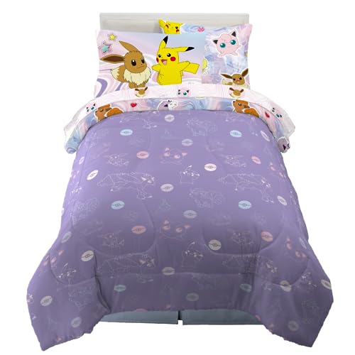 Franco Pokemon Girl Anime Kids Bedding Super Soft Comforter and Sheet Set with Sham, 5 Piece Twin Size, (Official Licensed Product)