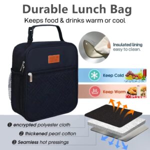 KITNOBLIS Lunch Box Insulated Lunch Bag Durable Small Lunch Bag Reusable Adults Tote Bag Lunch Box for Adult Men Women (BLACK)