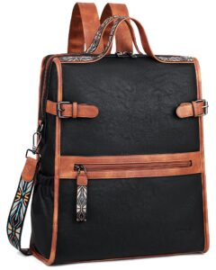 fadeon leather laptop backpack for women, designer ladies work travel computer backpack with laptop compartment black brown