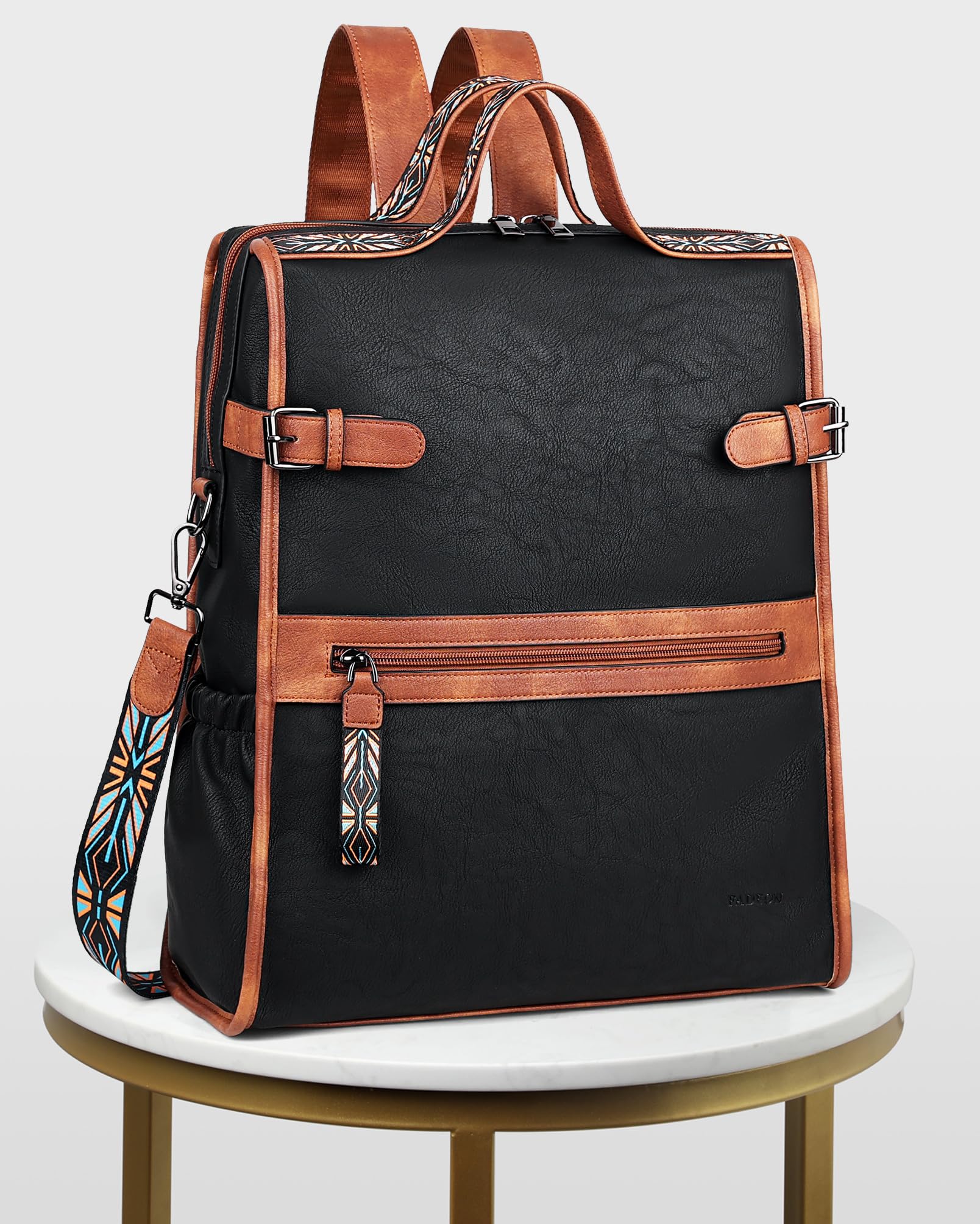 FADEON Leather Laptop Backpack for Women, Designer Ladies Work Travel Computer Backpack with Laptop Compartment Black Brown