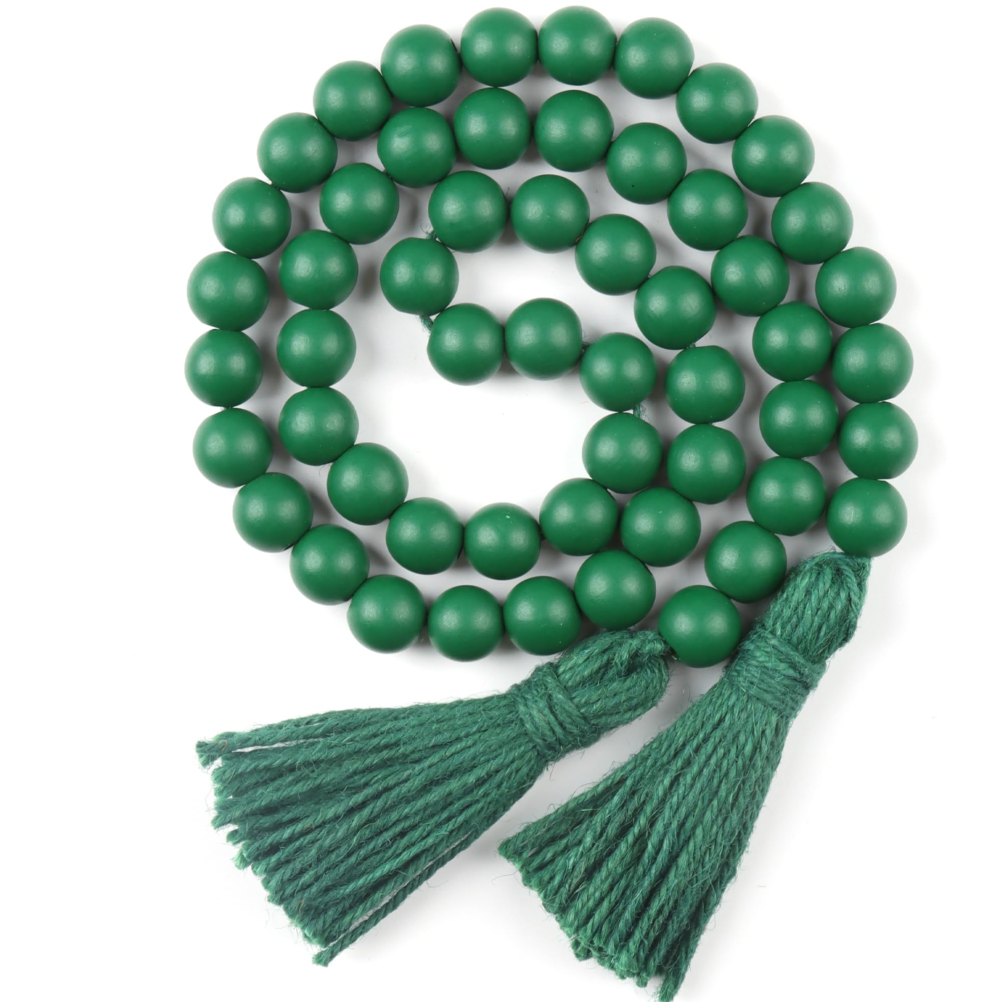 RAMIRABI St Patrick's Day Wood Beads Garland with Tassels Farmhouse Beads Rustic Prayer Beads Boho Beads for Boho Home Decor,Wall Hanging Decoration (Deep Green)