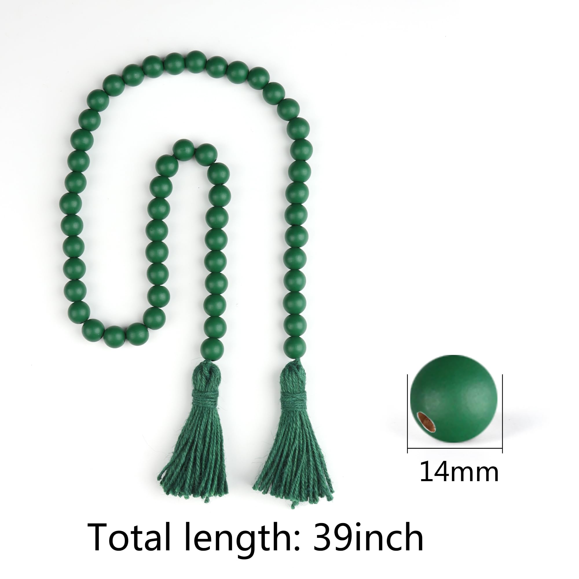 RAMIRABI St Patrick's Day Wood Beads Garland with Tassels Farmhouse Beads Rustic Prayer Beads Boho Beads for Boho Home Decor,Wall Hanging Decoration (Deep Green)