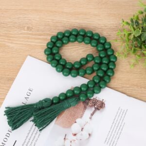 RAMIRABI St Patrick's Day Wood Beads Garland with Tassels Farmhouse Beads Rustic Prayer Beads Boho Beads for Boho Home Decor,Wall Hanging Decoration (Deep Green)