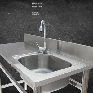 HCZION Industrial Sink W/Workbench Utility Sink Freestanding Stainless Steel Sink Commercial Restaurant Sink 1 Compartment Washing Hand Basin with Storage Shelves (Color : Cold Water)