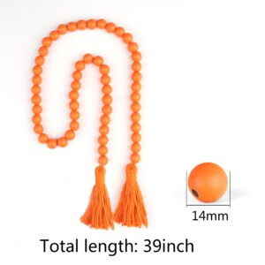 RAMIRABI Wood Beads Garland with Tassels Farmhouse Beads Rustic Prayer Beads Boho Beads for Boho Home Decor,Wall Hanging Decoration (Orange)