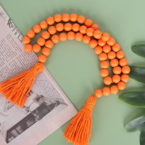 RAMIRABI Wood Beads Garland with Tassels Farmhouse Beads Rustic Prayer Beads Boho Beads for Boho Home Decor,Wall Hanging Decoration (Orange)