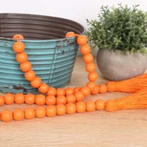 RAMIRABI Wood Beads Garland with Tassels Farmhouse Beads Rustic Prayer Beads Boho Beads for Boho Home Decor,Wall Hanging Decoration (Orange)