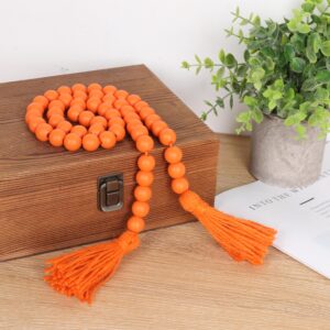 RAMIRABI Wood Beads Garland with Tassels Farmhouse Beads Rustic Prayer Beads Boho Beads for Boho Home Decor,Wall Hanging Decoration (Orange)