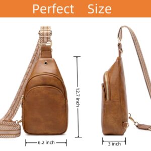 WSRYDJDL Women Small Crossbody PU Leather Chest Bag Sling Bag Satchel Daypack Shoulder backpack for traveling hiking Cycling (Brown W Dlg)