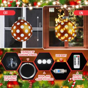 Baquler 5 Pcs 12 Inch Christmas Ball Window Lights Decorations Lighted Holiday Window Silhouette 8 Modes USB Powered with Remote Timer Light up Christmas Display Hanging Ornaments for Indoor Outdoor