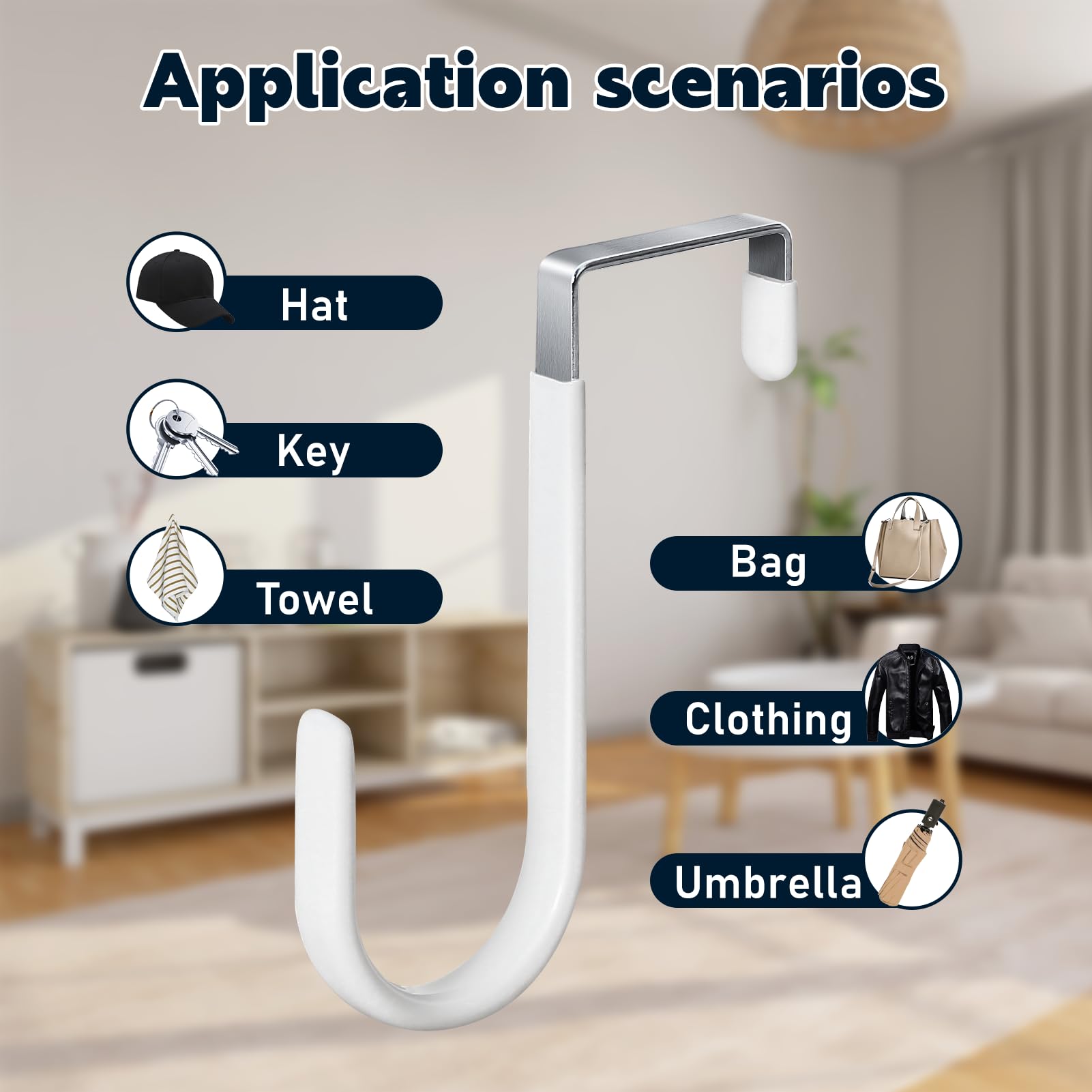 4 Pack Over The Door Hooks, 4.96Inch Hooks for Hanging Heavy Duty Door Hanger, Towel Hanger Hook Holders, Over Door Hangers Hooks Door Hanger Hooks for Hanging Clothes, Towels, Hats,Coats,Bags (White)