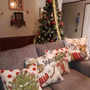 LITIVY Christmas Decor Pillow Covers Set of 4 Decorative Throw Pillowcase for Winter Xmas Holiday Home Decor for Sofa Couch (Christmas Tree Snowman Gloves Deer) (18"x18", Red)