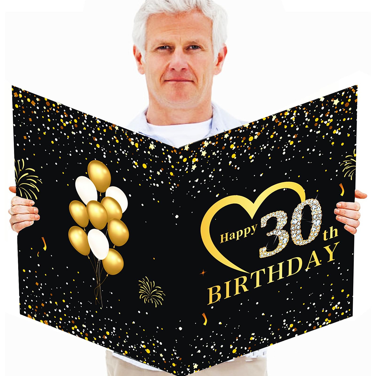 Jumbo 30th Birthday Card with Envelope, Giant Birthday Party Greeting Card, Extra Large Guest Book Message Greeting Cards,Big Birthday Gifts Card for Women Men,Happy Birthday Party Decorations