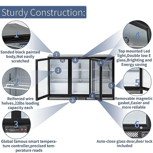 ICECASA Beverage Refrigerators 3 Glass Door Back Bar Refrigerator Commericial Counter Height Refrigerator LED Lighting Merchandiser 11.7Cu.ft for Soda Beer