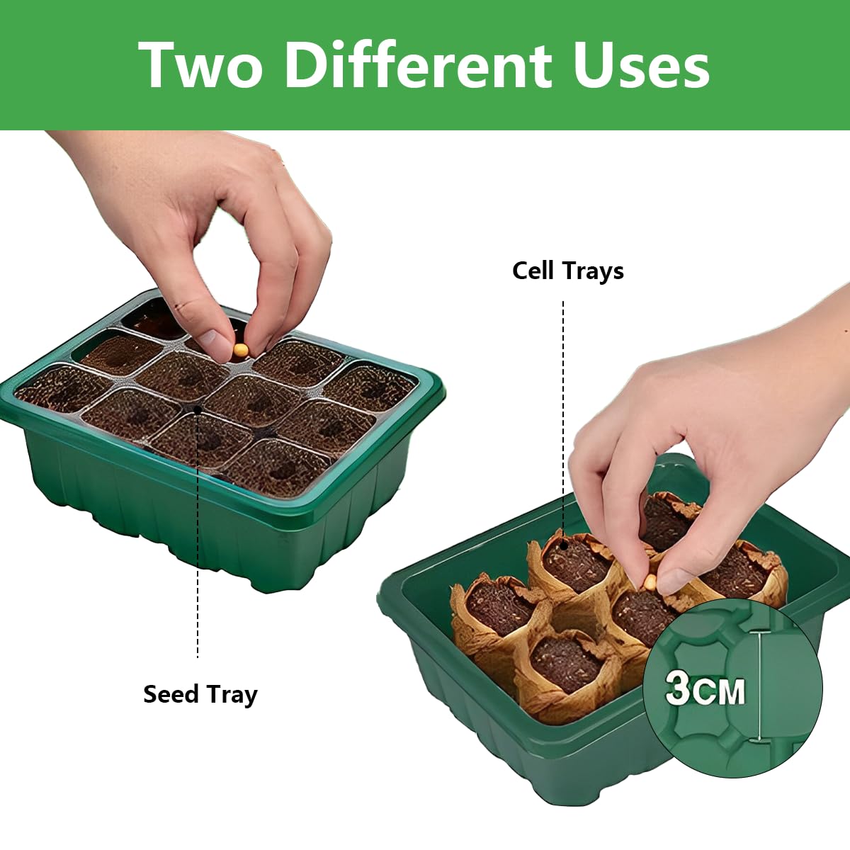 Seed Starter Trays, 12 Cells x 10 Packs Humidity Adjustable Plant Grow Kit with Dome and Base for Greenhouse & Gardens(120 Cells Total Tray)