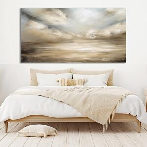 Sky Landscape Abstract Texture Art Oil Painting Light Brown Minimalist Neutral Oil Painting Living Room Home Decor Wall Art,Unstretched,Frameless,(102X203cm)40X80Inches