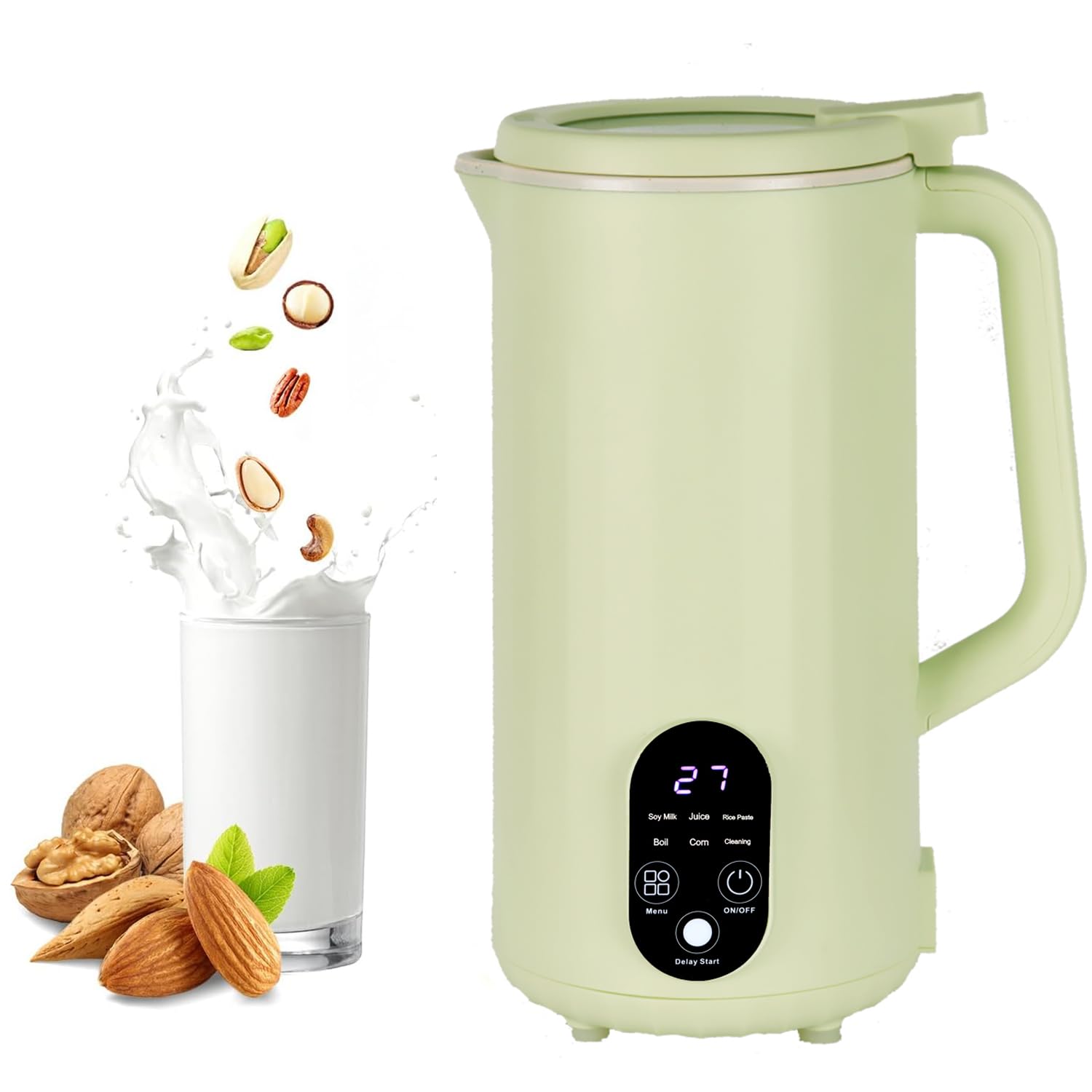 LMFUEN Automatic Soy and Nut Milk Maker,27oz/800ml,Food Processor,Rice Paste,Juice,Baby Food Hot Blender, Smoothie,Corn,Crushing Ice,Delay Start/Keep Warm & BPA Free (Green)