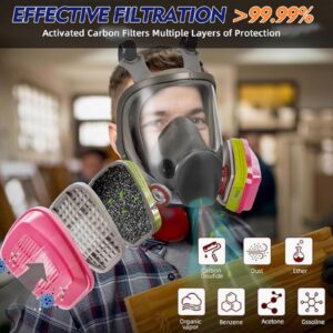 barenzu Full Face Respirator Mask, 6800 Reusable Respirator Mask with Filters, Anti-fog, Organic Vapor Respirator, Ideal for Paint, Dust, Spraying, Chemicals, Epoxy Resin, Polishing, Sanding, Cutting