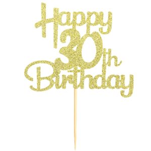 Sotpot Happy 30th Birthday Cake Topper Gold Glitter 30th Cake Toppers 30 Birthday Cake Decorations Cheers to 30 Fabulous Party Cake Picks - 1 Pack