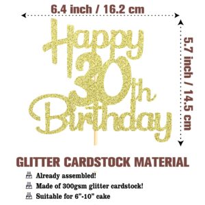 Sotpot Happy 30th Birthday Cake Topper Gold Glitter 30th Cake Toppers 30 Birthday Cake Decorations Cheers to 30 Fabulous Party Cake Picks - 1 Pack