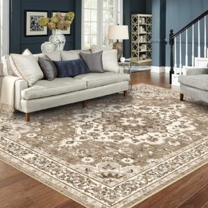 topruug washable oriental area rug - 8x10 rugs for living room soft carpet for bedroom waterproof floral distressed indoor stain resistant non-shedding floor carpets (beige, 8x10)