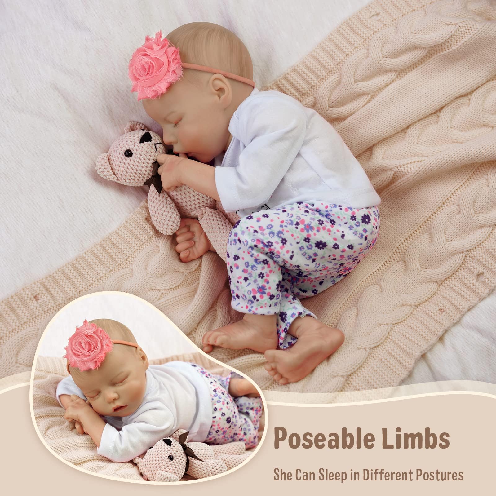 BABESIDE Lifelike Reborn Baby Dolls - 17Inch Soft Realistic-Newborn Baby Dolls with All Accessories Handmade Sleeping Babies Doll for Authentic Experience, for 3+ Years Old Girls