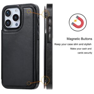 JOYAKI Wallet Case Compatible with iPhone 15 Pro Max(6.7"),Slim Protective case with Card Holder with 1 Screen Protective Glass,Premium PU Leather Kickstand Card Slots Case-Black