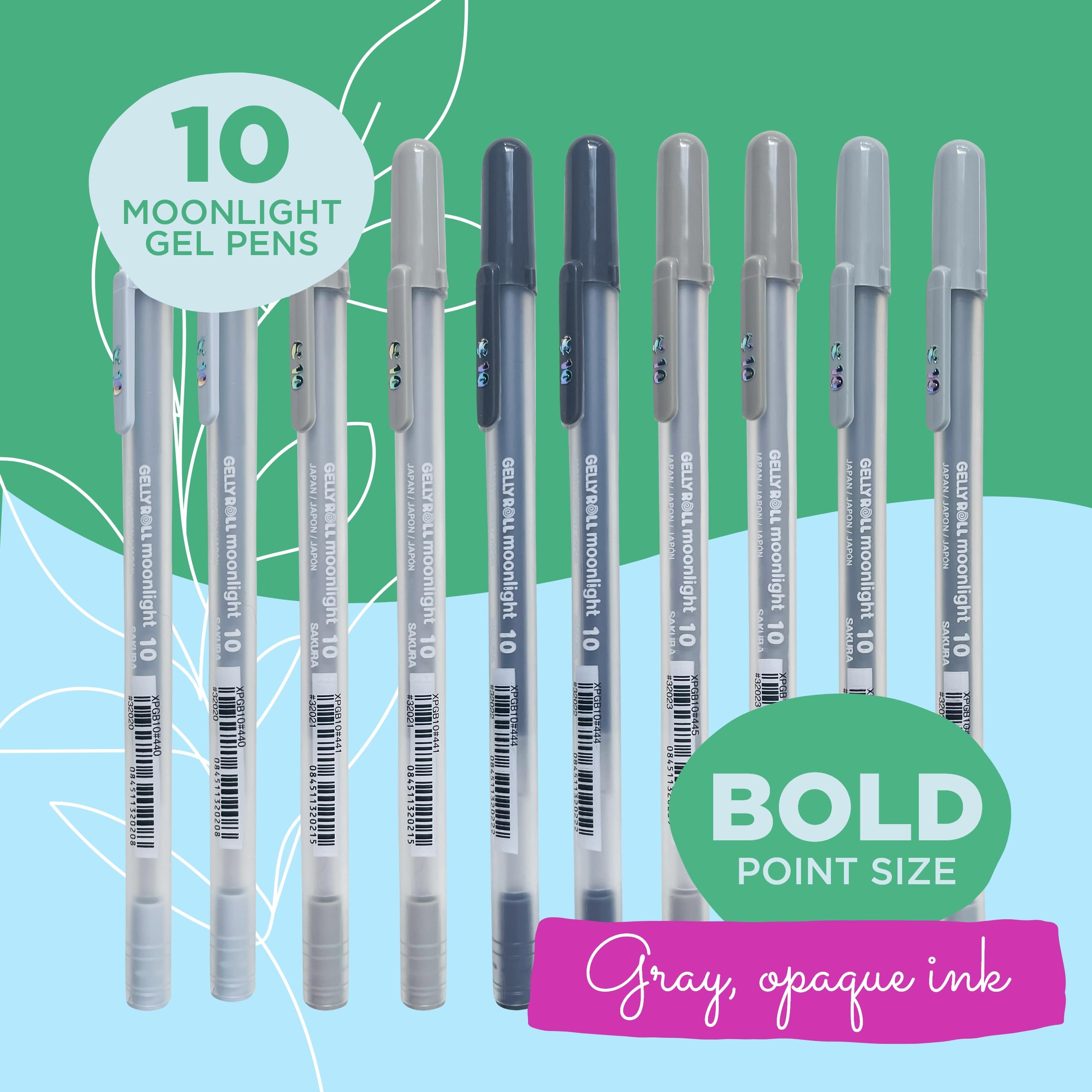 SAKURA Gelly Roll Moonlight 10 Gel Pens - Bold Ink Pen for Journaling, Art, or Drawing - Gray & Opaque Ink - Bold Line - 10 Pack