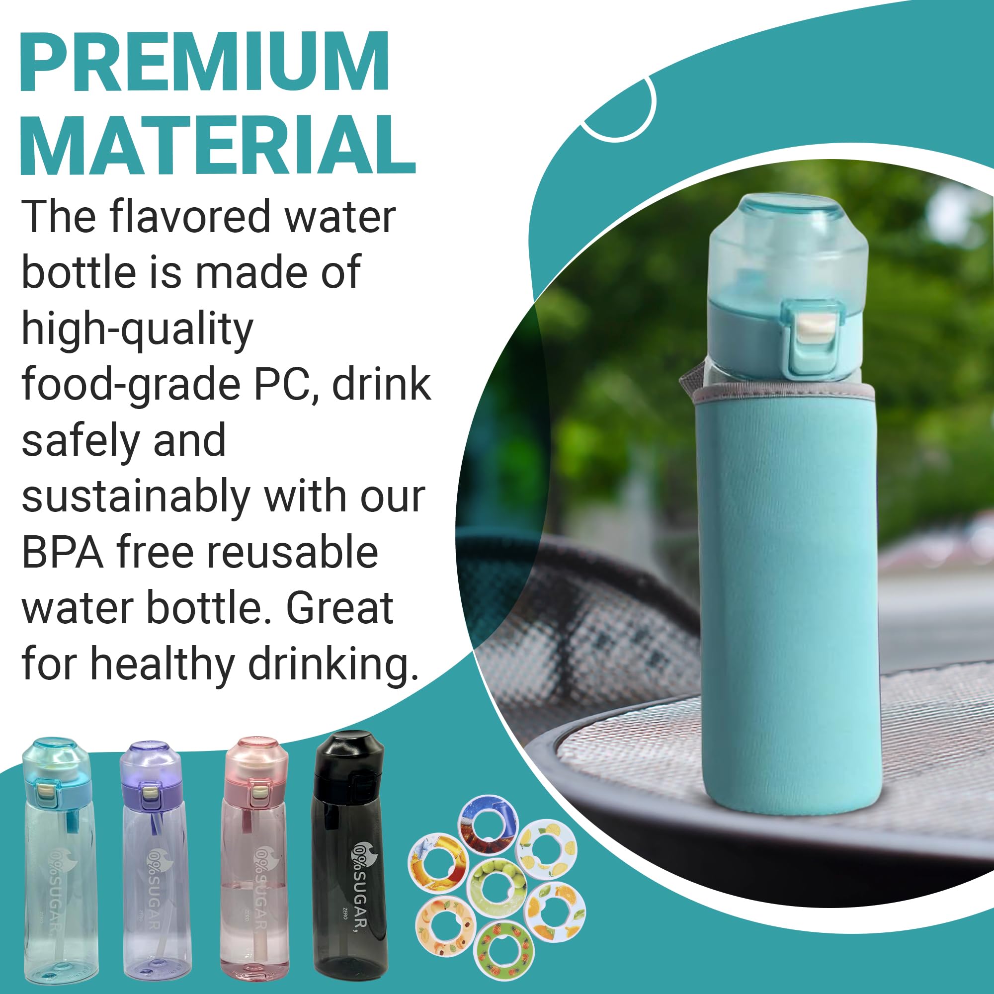 Water Bottle With Flavor Pods, BPA FREE, Air Water Bottle, Tritan, Water Bottle 650 ML, Sports Water Bottle (Black)