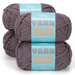 pllieay charcoal gray yarn for crocheting and knitting (4x50g) cotton yarn for crocheting crochet knitting yarn with easy-to-see stitches yarn for beginners - worsted medium #4 yarn - cotton-nylon ble