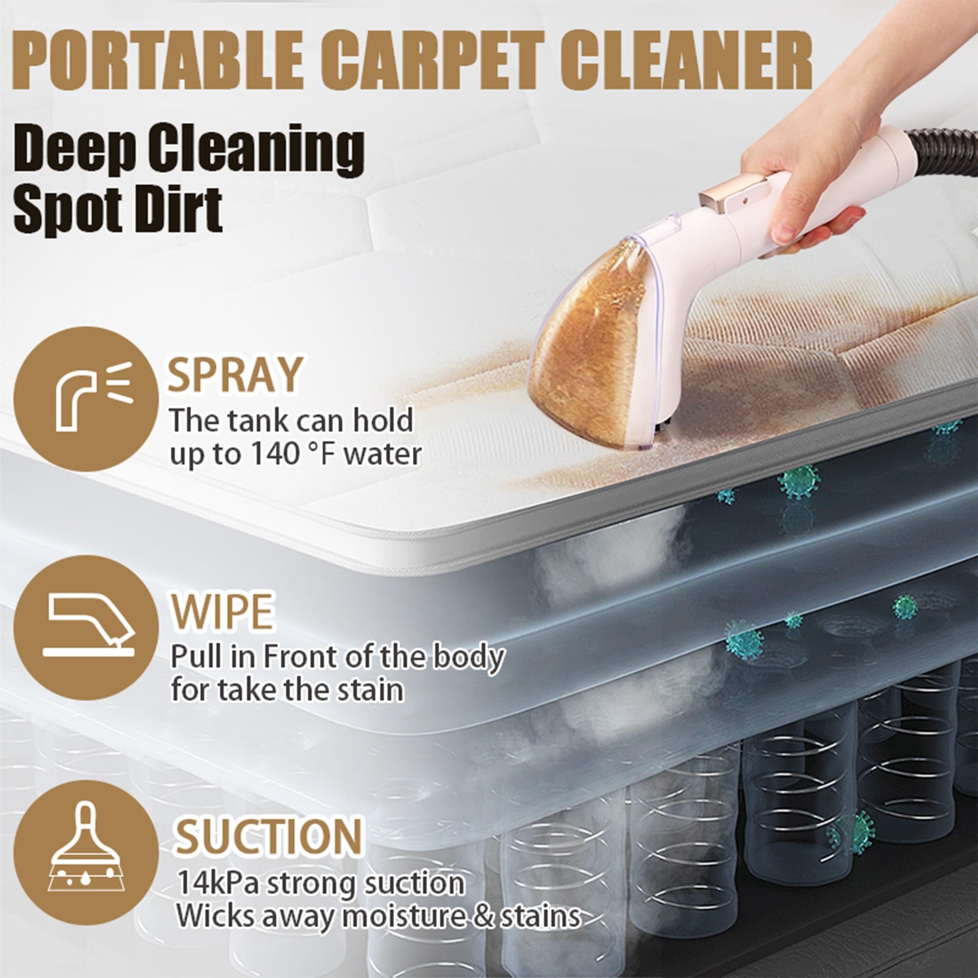 IZS Carpet Cleaner Pro, Spot Cleaner For Carpet/Couch & Upholstery, 14kpa Powerful Suction Carpet Shampooer With Deep Cleaning, 68 Oz Capacity Spot Remover Cleaner For Car, Pet Stains, Furniture, M610