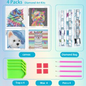 Sloikey Diamond Art Kits for Kids Suit for Kids Ages 6-8-9-12 and Beginners,Diamond Art Gem by Number Kits Arts and Crafts Kits (4PCS) (S-cat-four)