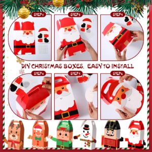 Harloon Christmas Gift Boxes Kid Bulk Xmas Nutcracker Santa Snowman Reindeer Elf 3D Cardboard with Handle Party Presents Cute Empty Packaging Supplies,12 x 6 x 3.1 Inch(24 Pcs)