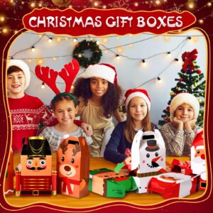 Harloon Christmas Gift Boxes Kid Bulk Xmas Nutcracker Santa Snowman Reindeer Elf 3D Cardboard with Handle Party Presents Cute Empty Packaging Supplies,12 x 6 x 3.1 Inch(24 Pcs)