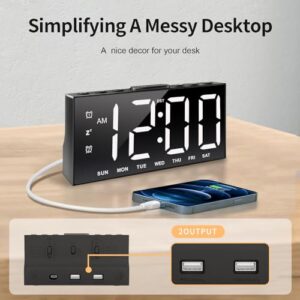 Digital Alarm Clock with Large Display Big Bold Numbers, Dimmer, 2 USB Charging Ports, Snooze, Small Table Desk Clock for Bedroom, Living Room, clock for heavy sleepers