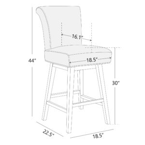 CHITA 30 Inch Counter Height Swivel Bar Stools Set of 2, FSC Certified Modern Upholstered Faux Leather Swivel Barstool Chairs with Back, Stone Grey