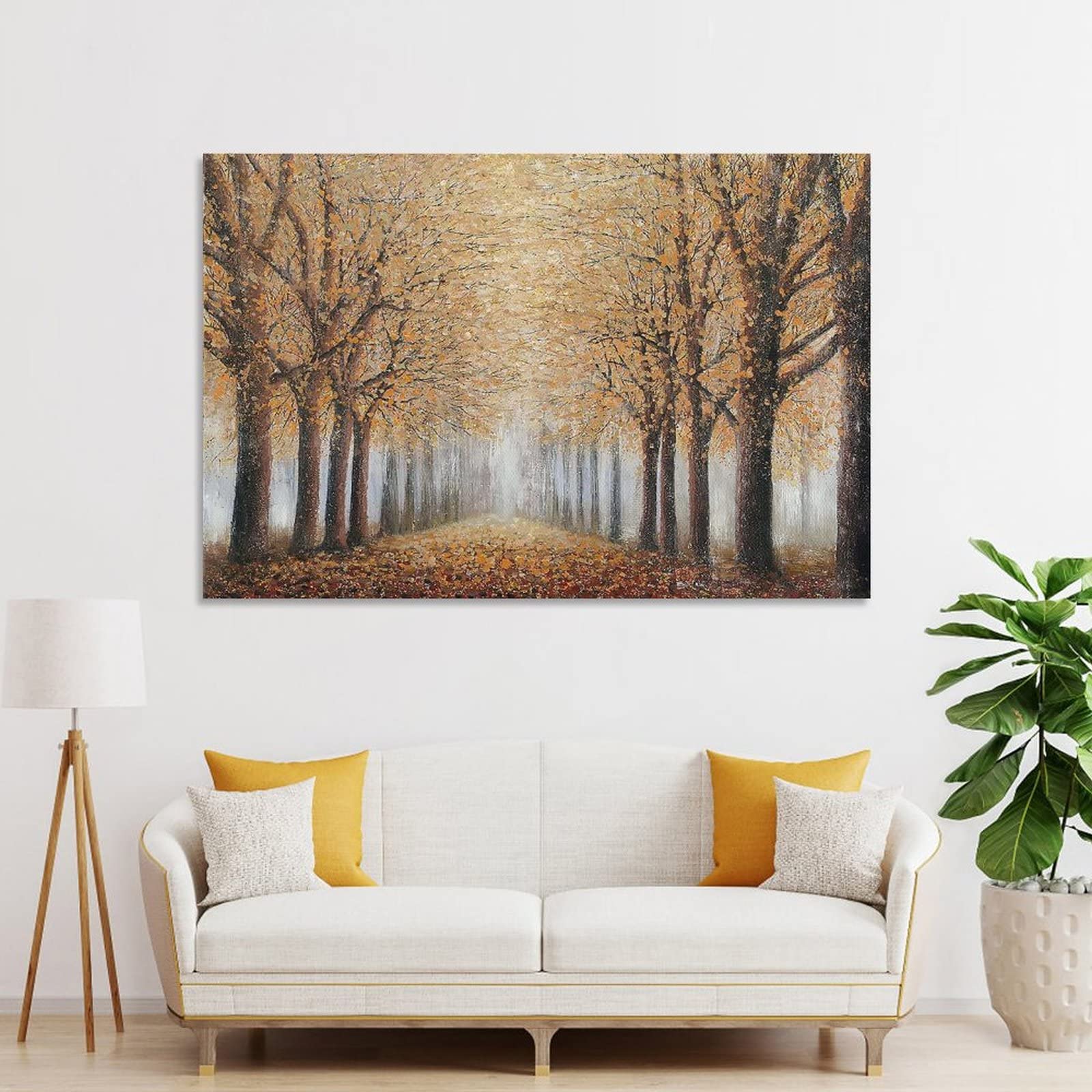 Tree Wall Art Hand Painted Forest Oil Painting Yellow Woods Art Autumn Landscape Home Decor Great Wall Art Paintings Canvas Wall Decor Home Decor Living Room Decor Aesthetic 24x36inch(60x90cm) Unfra