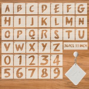 36Pcs Letter Stencils for Painting, Reusable Numbers & Alphabet Stencils,Spray Painting Stencils,Letter Stencils for Wood,Wall,Fabric,Rock,Chalkboard,Signage (11 inch,Cursive)