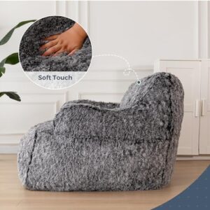 MAXYOYO Giant Bean Bag Chair, Faux Fur Stuffed Bean Bag Couch with Filler Large Living Room Bean Bag Chair for Adults, Big Lazy Sofa Accent Chair with Pocket Floor Chair for Gaming, Reading, Black