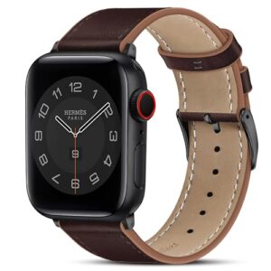 Marge Plus Compatible with Apple Watch Band Series SE 9 8 7 6 5 4 3 2 1 Ultra 49mm 45mm 41mm 44mm 40mm 42mm 38mm, Genuine Leather Replacement Band for iWatch, Leather Apple Watch Strap for Women &