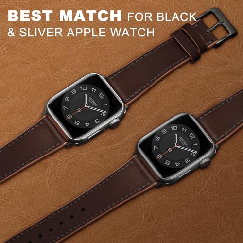 Marge Plus Compatible with Apple Watch Band Series SE 9 8 7 6 5 4 3 2 1 Ultra 49mm 45mm 41mm 44mm 40mm 42mm 38mm, Genuine Leather Replacement Band for iWatch, Leather Apple Watch Strap for Women &