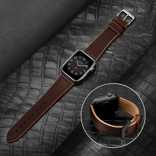 Marge Plus Compatible with Apple Watch Band Series SE 9 8 7 6 5 4 3 2 1 Ultra 49mm 45mm 41mm 44mm 40mm 42mm 38mm, Genuine Leather Replacement Band for iWatch, Leather Apple Watch Strap for Women &