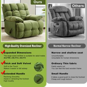 Oversized Rocker Recliner Chair, Manual Swivel Rocker Recliner for Living Room, Overstuffed Rocking Chair with Breathable Velvety Fabric, Soft Padded Headrest and Armrest, Green3