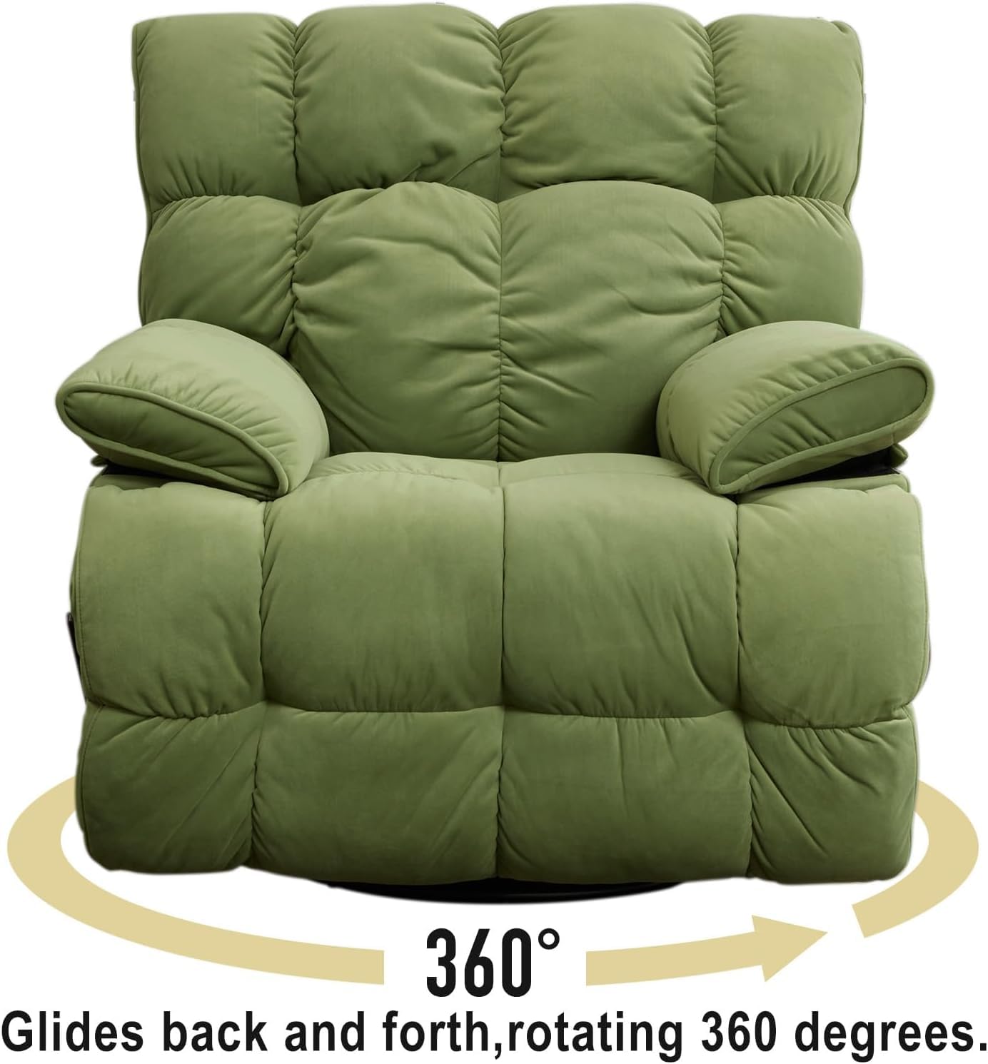 Oversized Rocker Recliner Chair, Manual Swivel Rocker Recliner for Living Room, Overstuffed Rocking Chair with Breathable Velvety Fabric, Soft Padded Headrest and Armrest, Green3