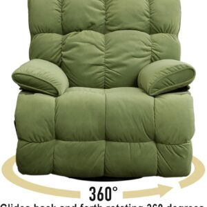 Oversized Rocker Recliner Chair, Manual Swivel Rocker Recliner for Living Room, Overstuffed Rocking Chair with Breathable Velvety Fabric, Soft Padded Headrest and Armrest, Green3